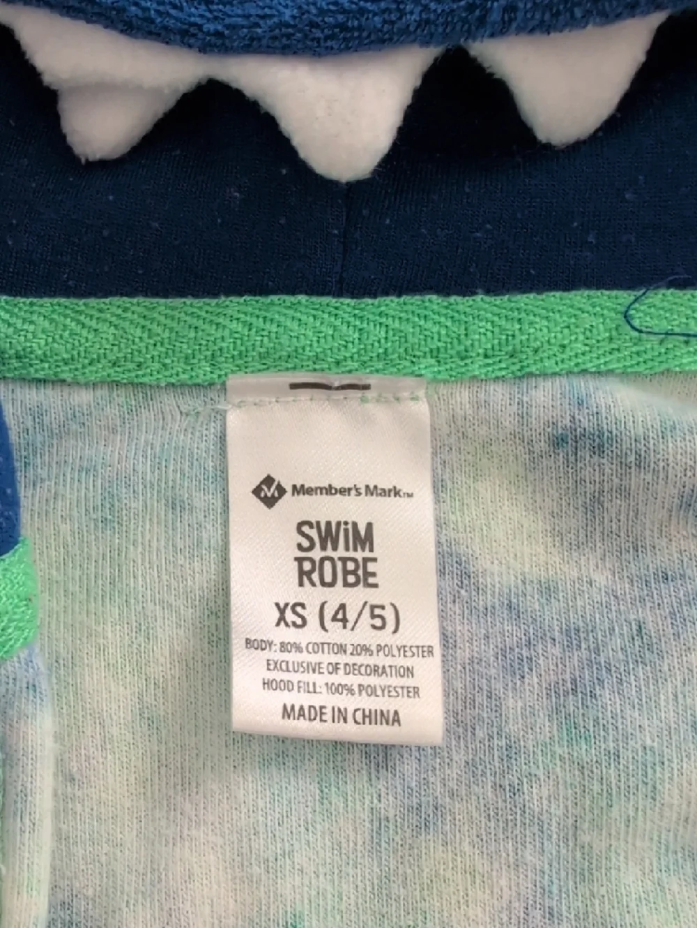 MEMBER'S MARK Hooded Monster Swim Robe in Blue & Green Size XS 4-5
